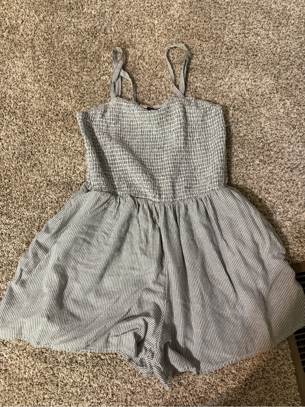 Women’s Universal Threads Striped Smocked Romper - Gray